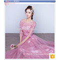 Gloriosa rosa largo encaje llanura teñido más tamaño barato manga corta vestido de dama de honor